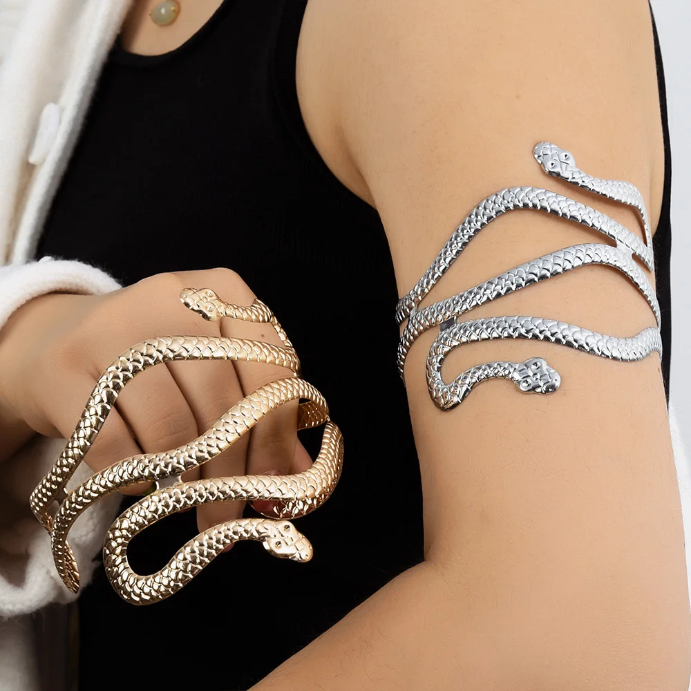 Egypt Cleopatra Swirl Snake Arm Cuff Armlet Armband Big Wide Bangle Bracelets For Women Cuff Indian Anime Men Jewelry Pulseiras