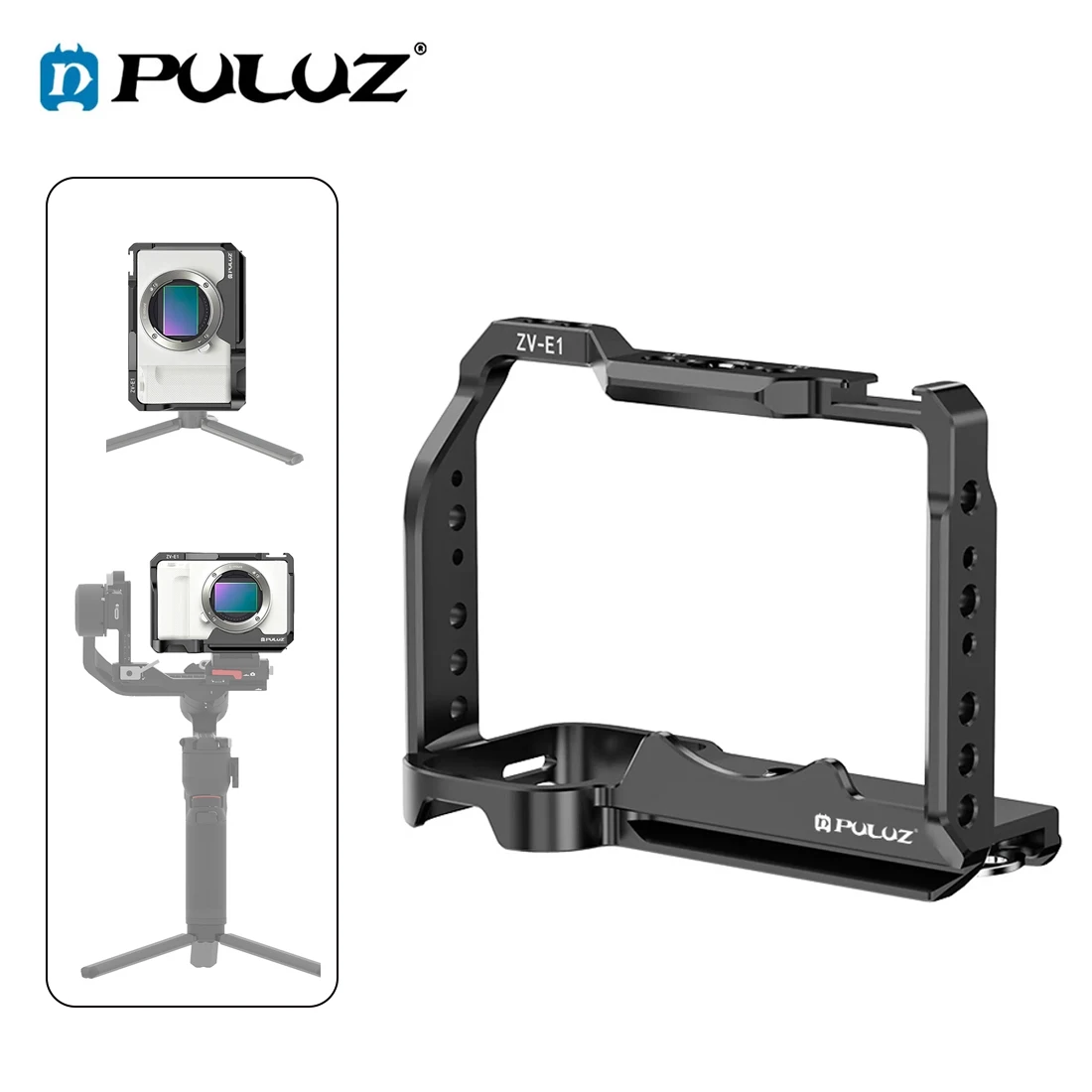 puluz-aluminum-alloy-video-camera-rabbit-cage-with-quick-release-base-cold-shoe-for-sony-zv-e1-micro-single-cameras-stabilizer