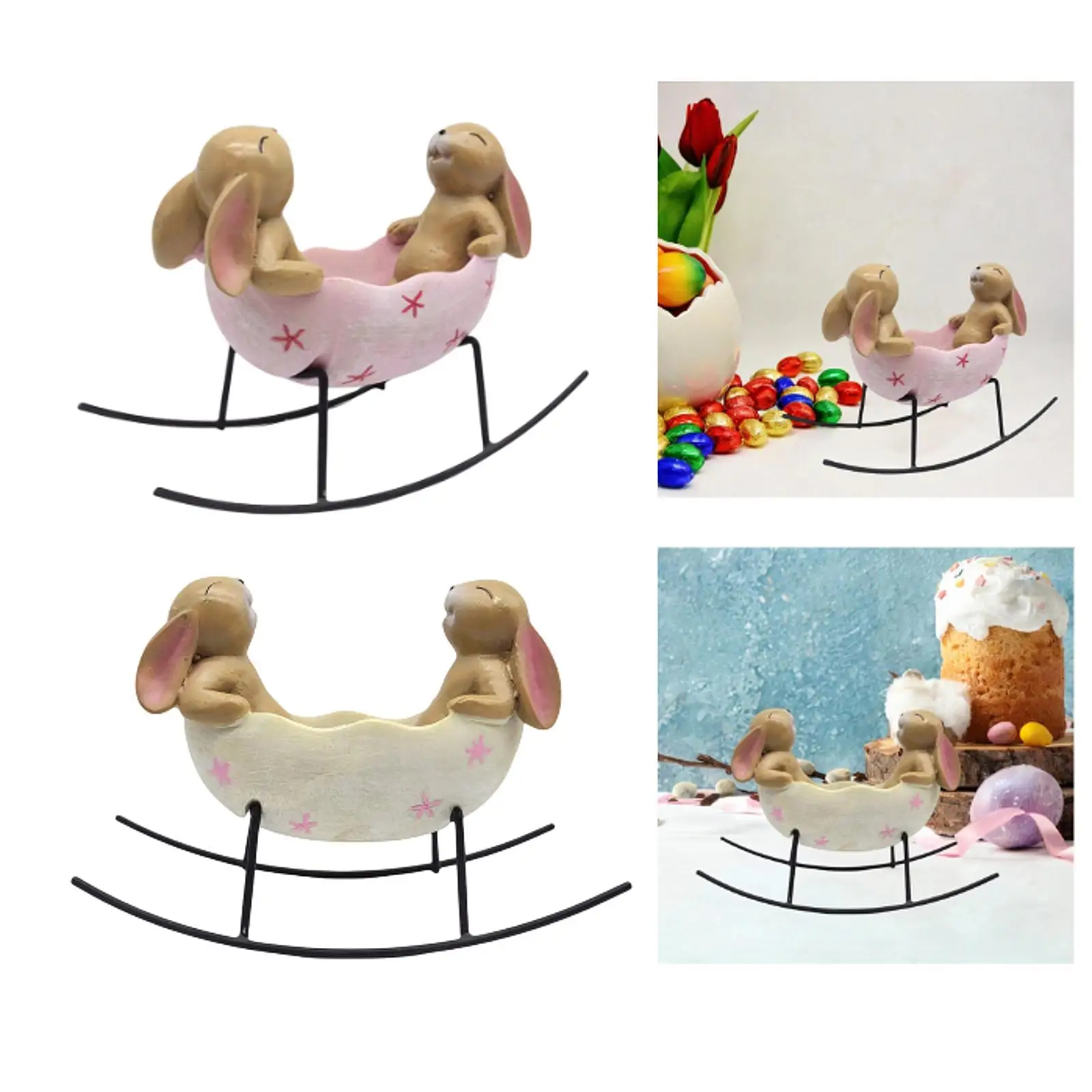 Plato de dulces, estatuilla de Animal mecedora en el huevo, adorno de cuna, estatua de conejo, Pascua