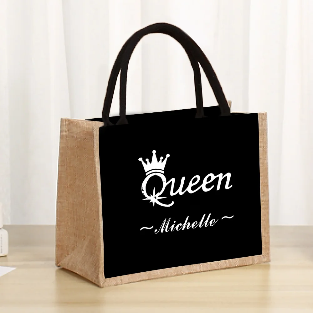 Customized Name Linen Shopping Bag Jute Handbag Portable Outdoor Storage Bag Customized Product