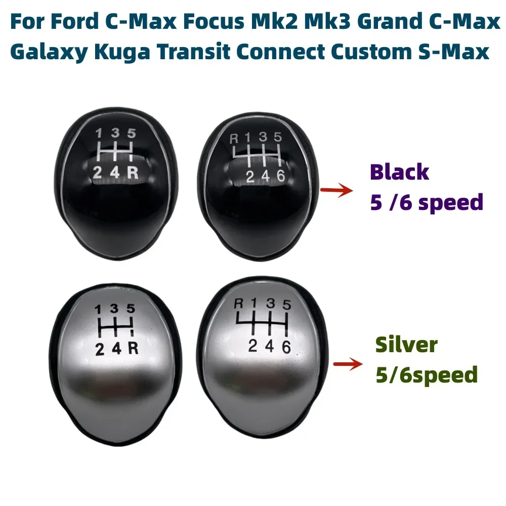 Perilla de palanca de cambios de coche, palanca de cambios de cuero de 5/6 velocidades, brazo Headball para Ford c-max Focus Mk2 Mk3 Grand c-max Galaxy Kuga Transit