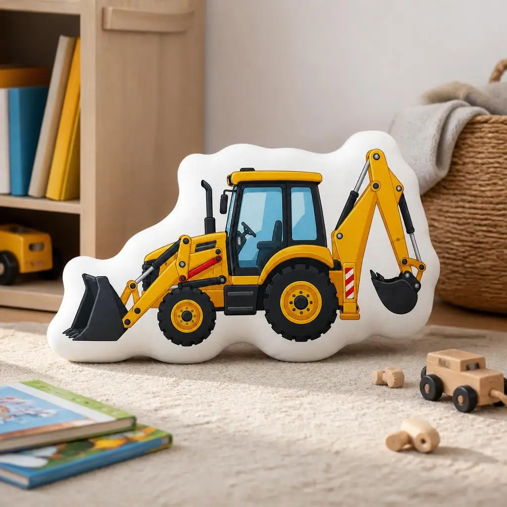 Backhoe Loader Construction Vehicle Plush Pillow Cushion Stuffed Throw Pillow Home Decor Gift Sofa Bed Children's Room Gifts