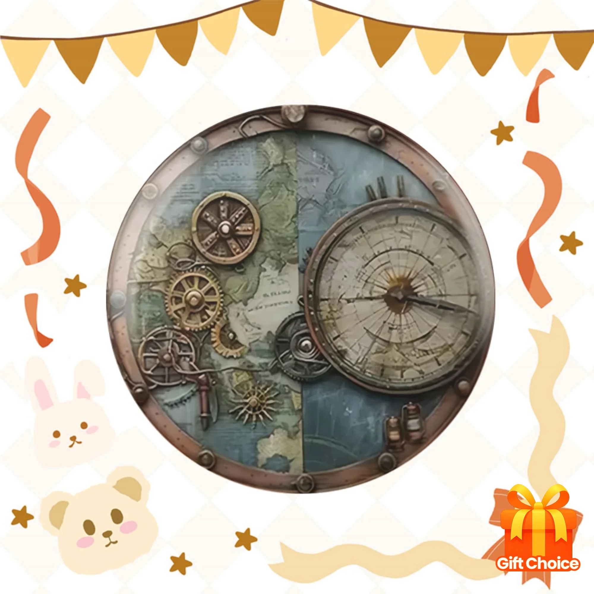 1 Stück Steampunk-Ausrüstung und Retro-Karte, kreisförmiges Holzschild – Event mit Steampunk-Motiv, geeignet für Raumdekoration