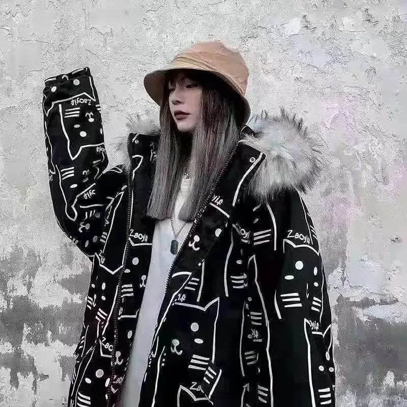 New Down Cotton Jacket Winter Coat for Women Men's Jackets Couple Clothes Warm Cotton-padded Jacket Hoodie Loose Printed Fashion