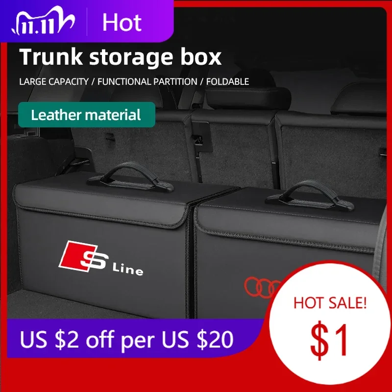 2025 حار سيارة الجذع صندوق تخزين جلدي السيارات الداخلية المنظم اكسسوارات لأودي S-line A3 A4 A6 A5 Q5 A1 Q7 Q3 Q2 Q8 A7 A8 T #2