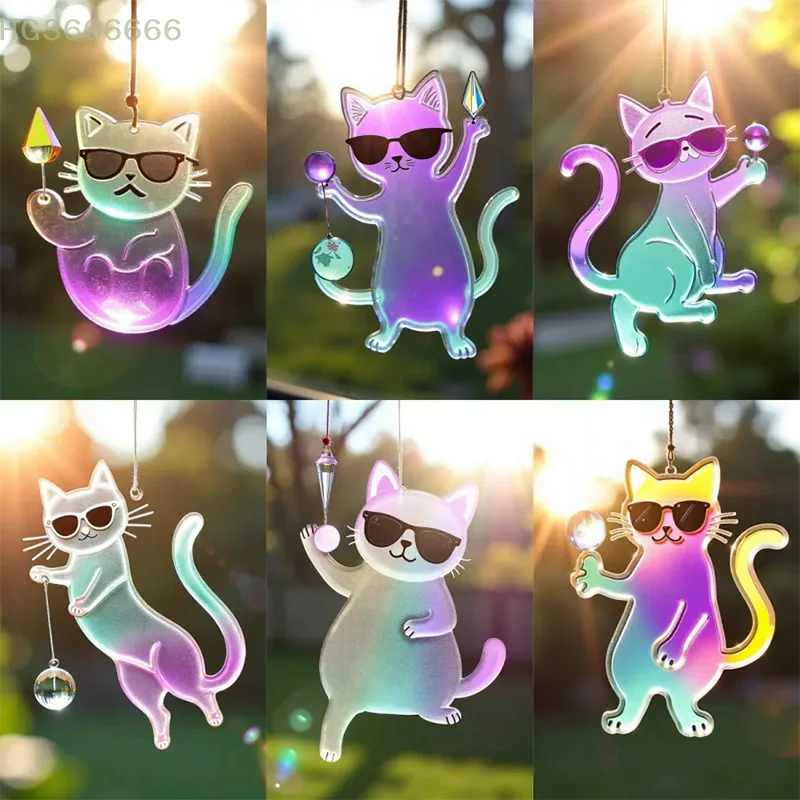 Cat Shape Acrylic Glass Decor 2D Flat Design Window Hanging Pendant Eye-Catching Home Decor