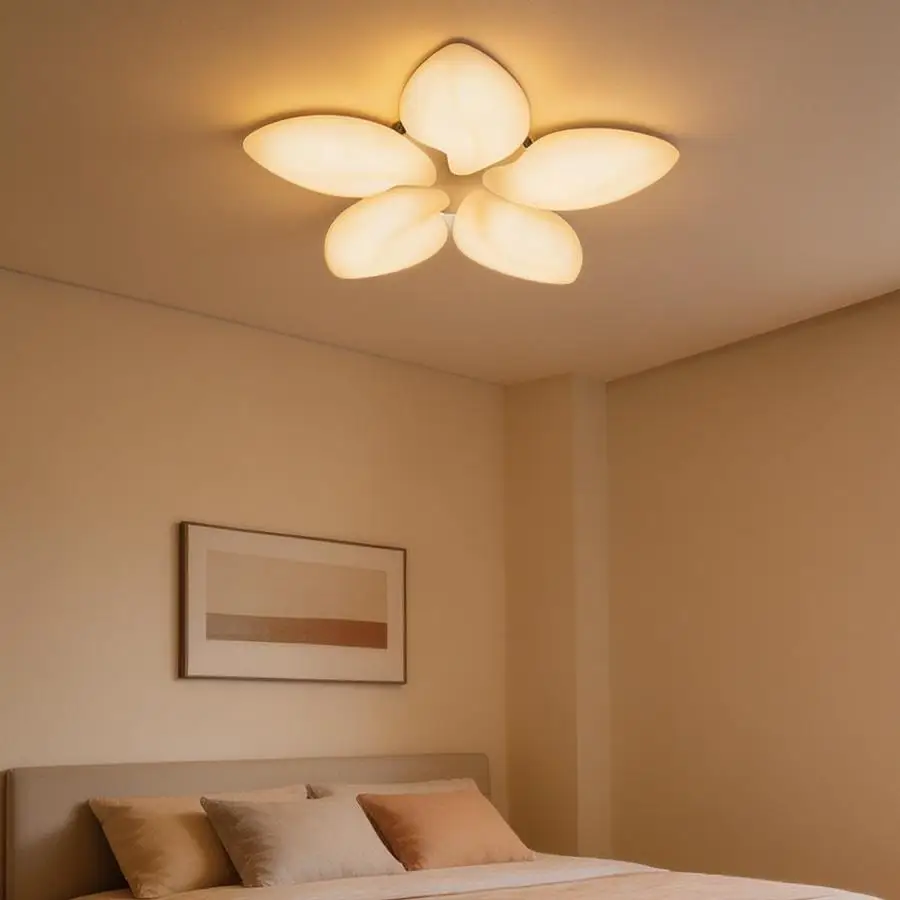 Minimalist Flower LED Ceiling Light, Stepless Dimmable 3 Color Temperature Flush Mount Lamp for Bedroom, Soft Warm Acrylic