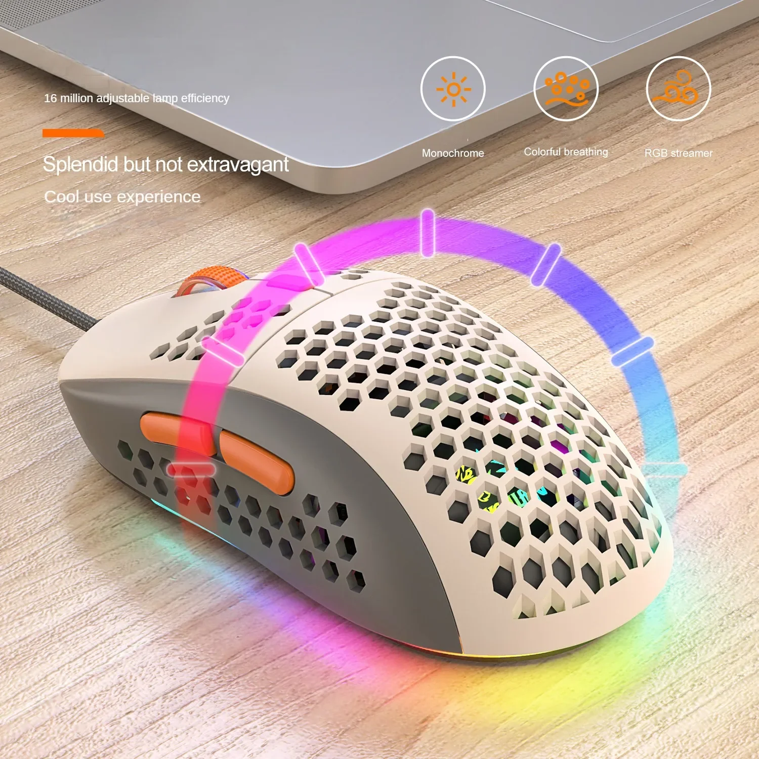 Free Wolf M8 Optical Adjustable RGB Gaming Mouse Customized PC Notebook Wired Macro Colorblocking Lightweight Esport Ergonomic