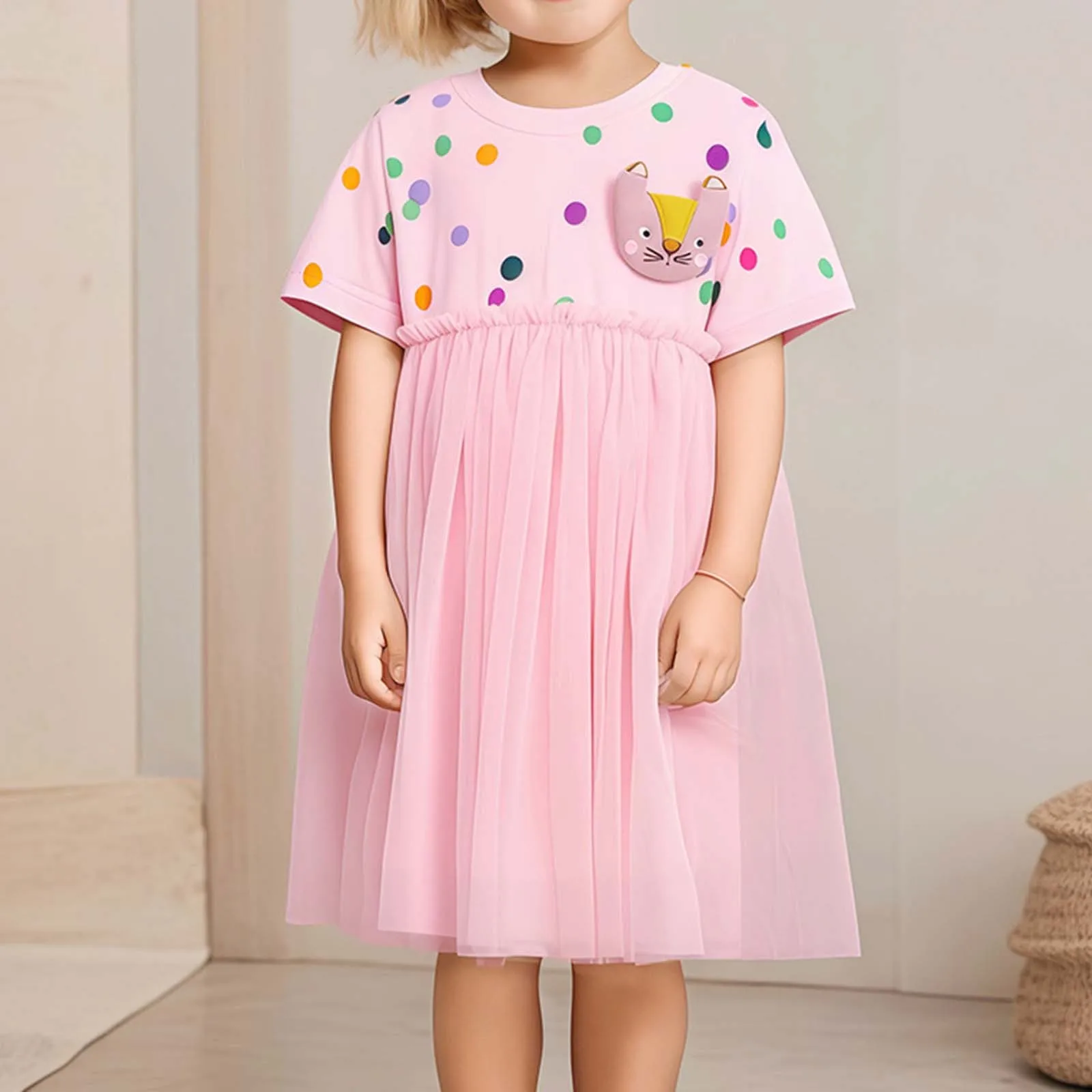 2025 Summer Party Children 's Clothing Kid Girly Clothes Baby Girls Cotton Cartoon dot cat print Kids Dresses cute Vestidos