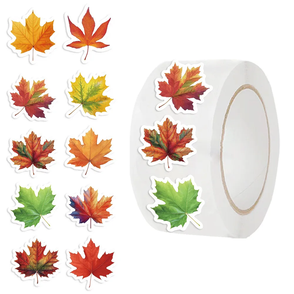 

500Pcs/Roll Hot-Selling Cartoon Maple Leaf Washi Tape - Autumn Decor for Journal & Envelope Sealing BulingBulingStickers Store