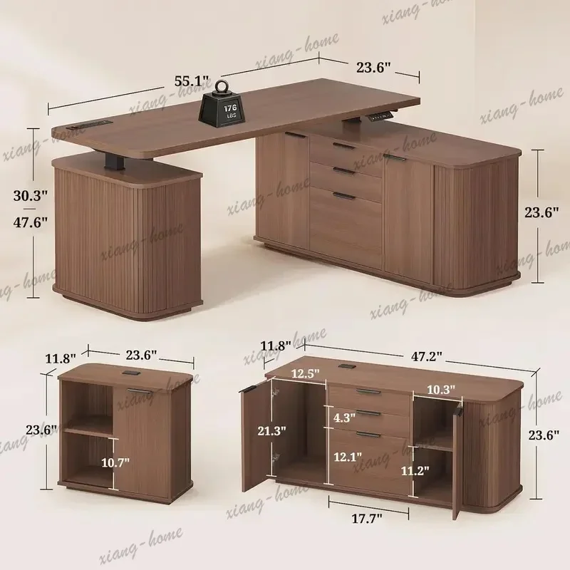 LD High Quality 55.1 x 47.2 Inch L-Shaped Electric Standing Desk Height Adjustable   with File Drawer Sliding Design