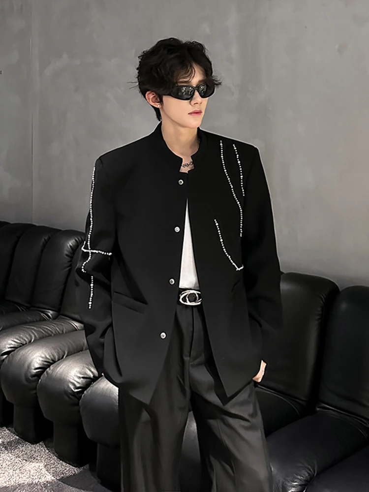 

New Chinese Sle Pearl Embellied oulder Pad Men's Suit Jaet CleanFit Stand Collar Zhongan Coat Youthful Vitali Sle