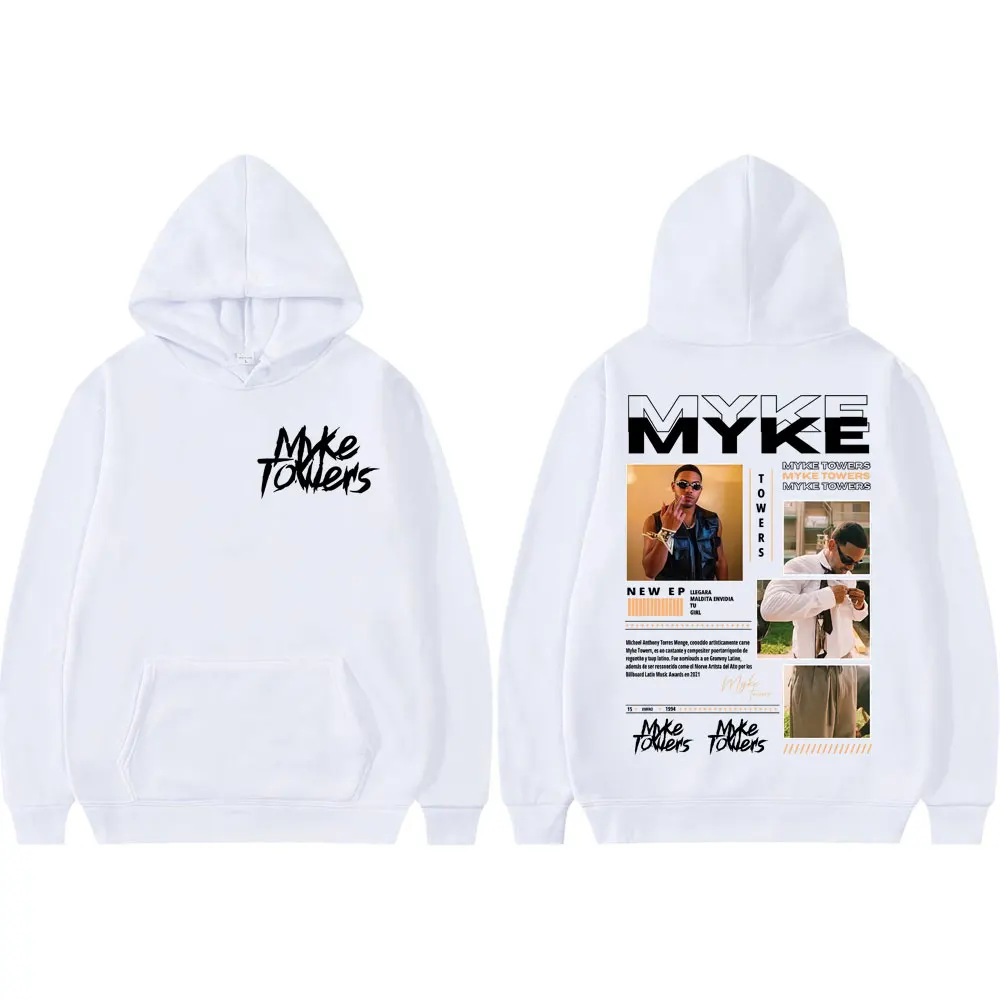 Rapper Myke Towers Graphic Hoodies Men Women Clothing Harajuku Hip Hop Hooded Sweatshirts High Street Fashion Trend Pullovers