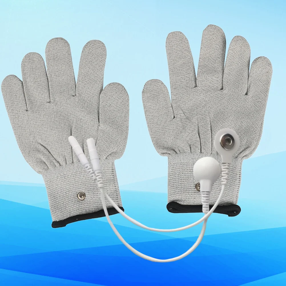 1 Pair White Silver Fiber Electric Therapy Gloves Electric Massage Therapy Accessory- Universal Cotton Massage Gloves With 2pcs