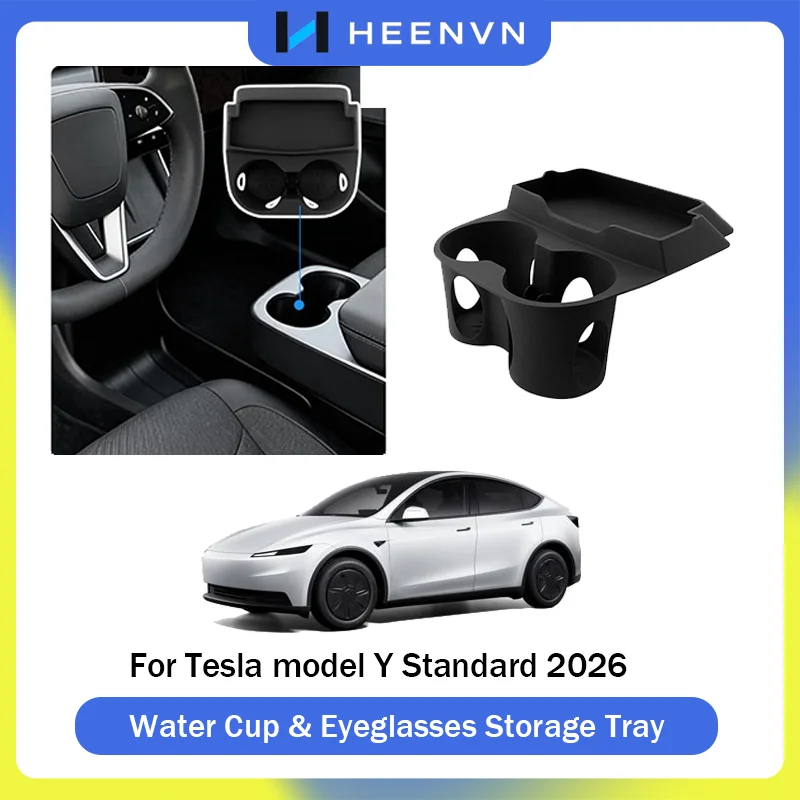 Heenvn Silikon-Getränkehalter & Brillenablage für Tesla Model Y Standard 2026 Juniper Mittelkonsole Auto-Zubehör