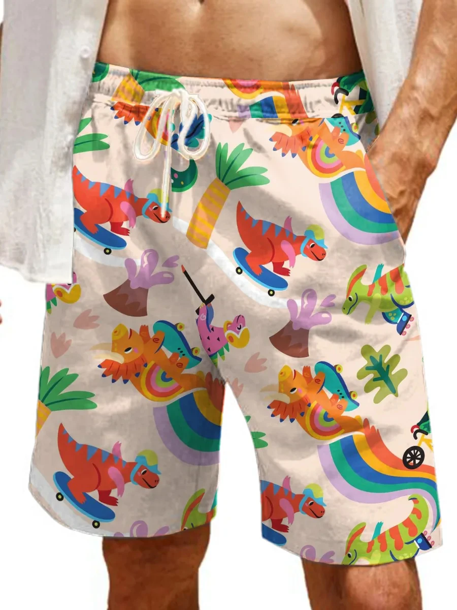 Men's Hawaiian Swim Trunks 3D Cartoon Print Beach Shorts Quick Dry Outdoor Leisure Sports Shorts Swimwear Fashion Men's Shorts