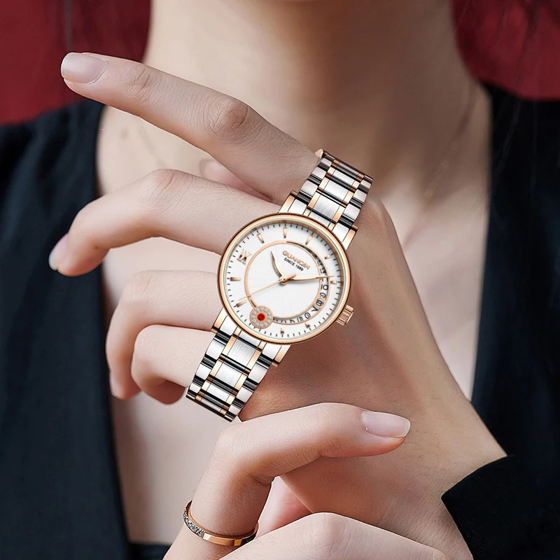 GUANQIN montre pour femme de luxe mouvement mécanique automatique squelette fenêtre de Date saphir cristal loisirs 30M montres étanches