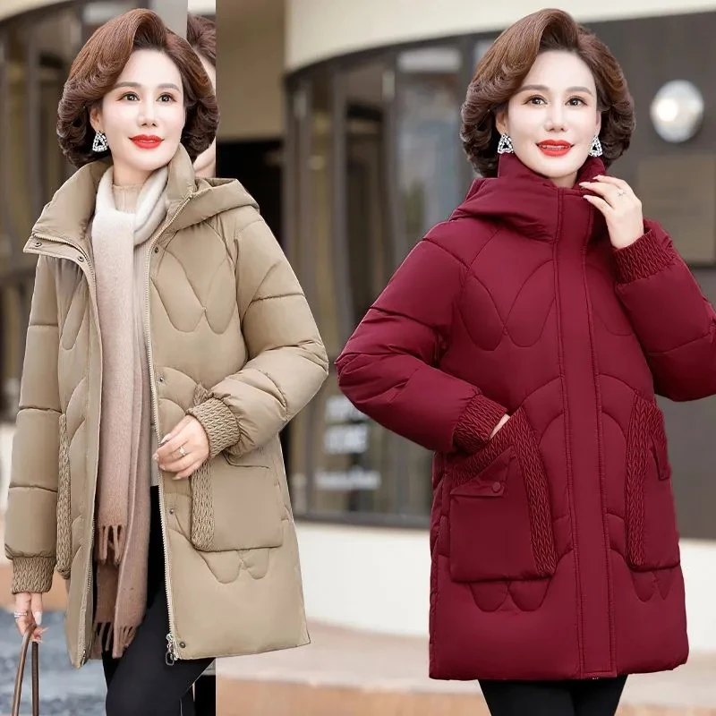 Womens Down Cotton Coat 2024 Winter Cotton-padded Parkas Female Warm Hooded Puffer Parkas Mother Clothing Cotton Overcoat Coats