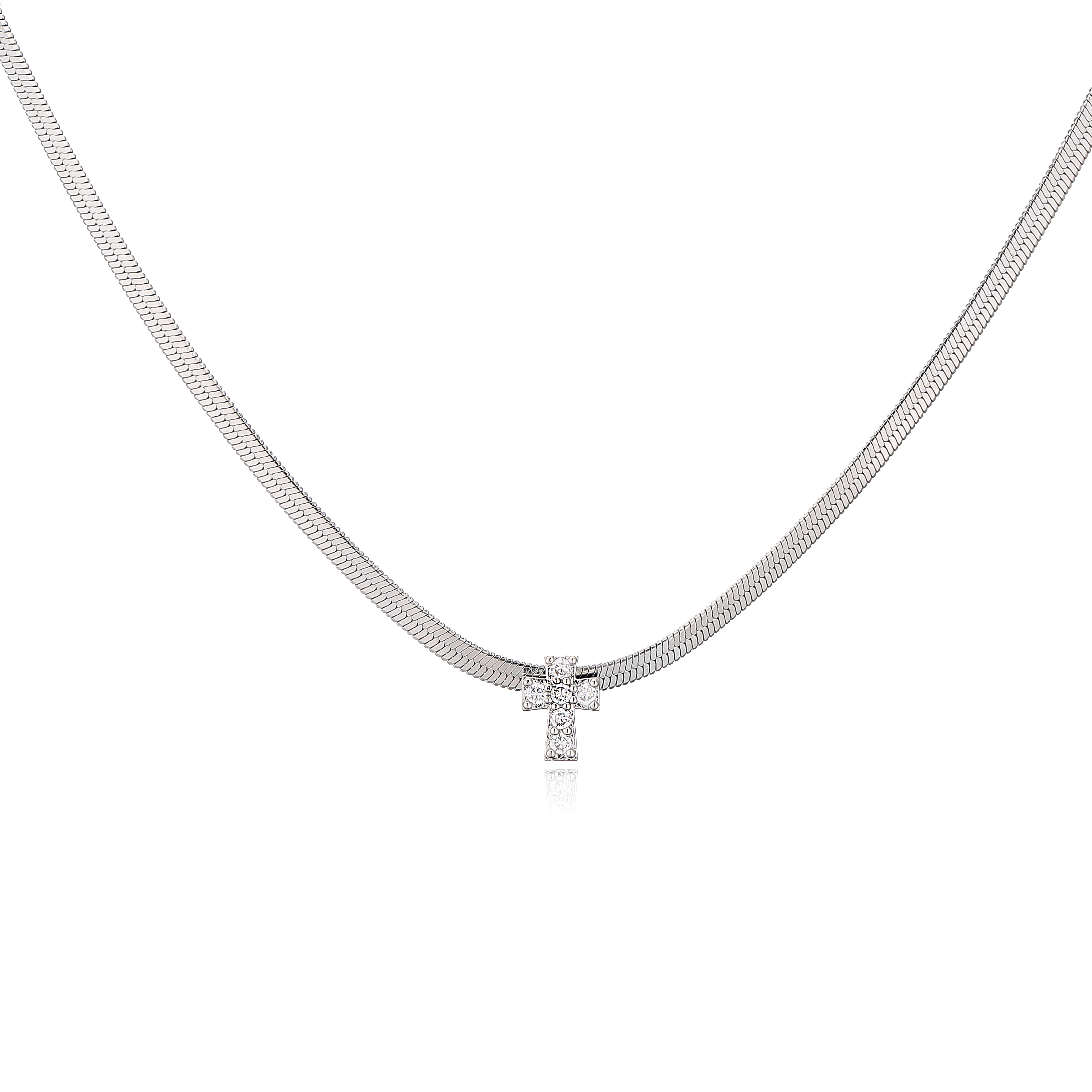 HECHENG,Zircon Cross Necklace for Women Stainless Steel Blade Chain Fashion Choker for Ladies gift Wholesale