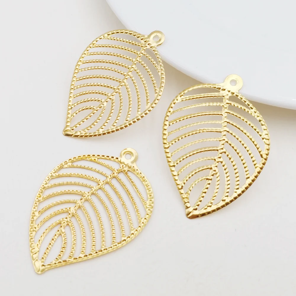 20 PCS diy Jewelry Accessories 46x32mm Gold color Metal Filigree Leaves Flowers Slice Charms Pendant Setting Making