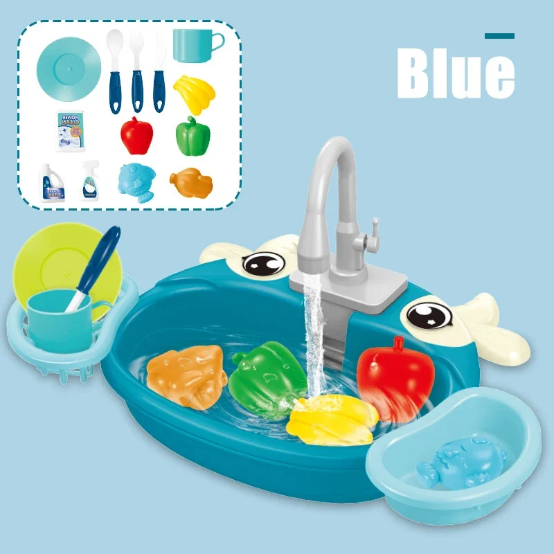 Giocattoli da cucina per bambini Tavolo per lavare i piatti in miniatura Riciclaggio dell'acqua Lavello elettrico Giocattoli di plastica per ragazze Ragazzi Regali di compleanno