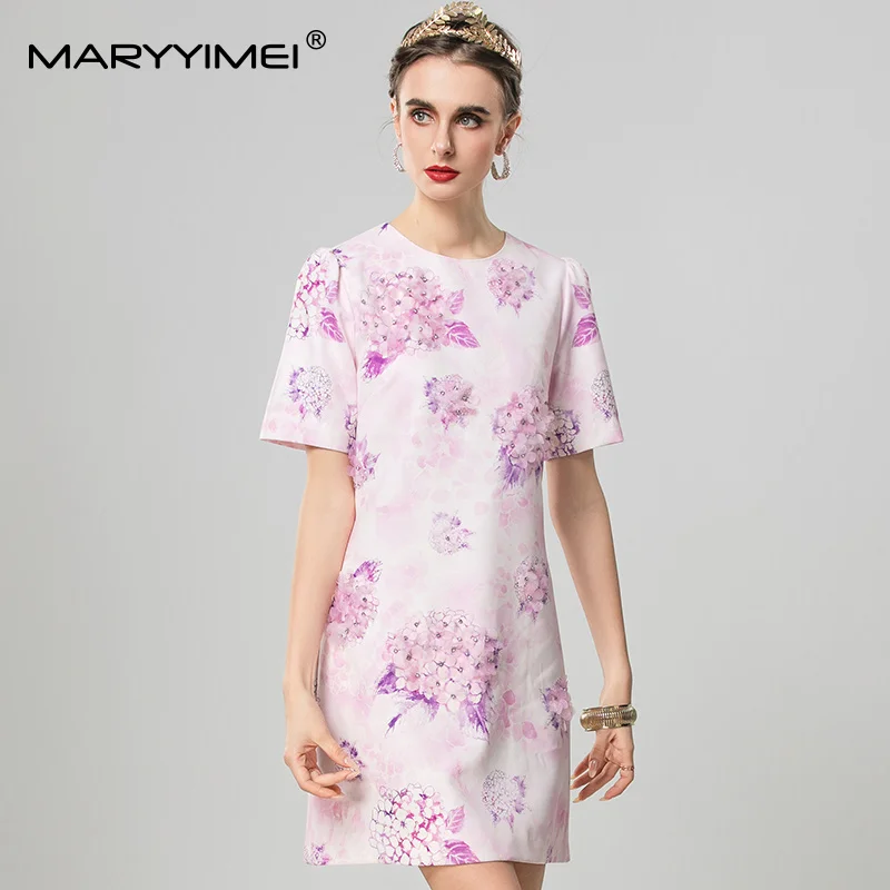 

MARYYIMEI модный дизайн женское уличное платье с круглым вырезом и короткими рукавами, платья с бисером, весна-лето, новинка 2023 г.