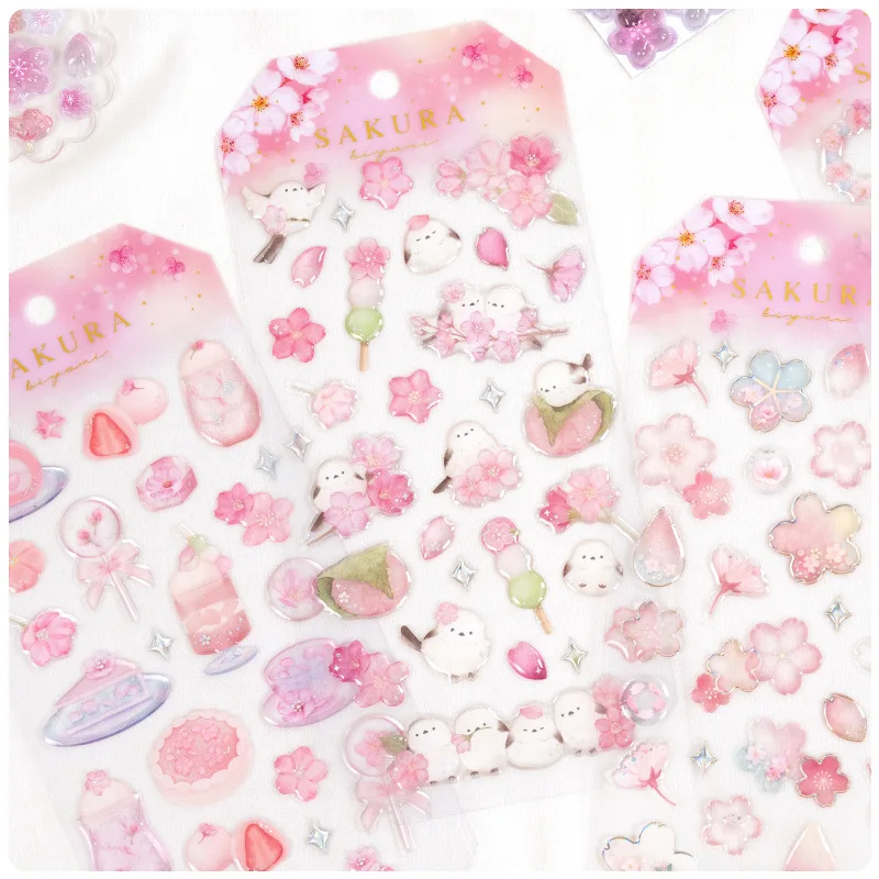 1pc Sweet Sakura Pink Cherry Blossom Crystal Decor Stickers Scrapbooking Diy Journaling Cute Stationery Diary Sticker Gift