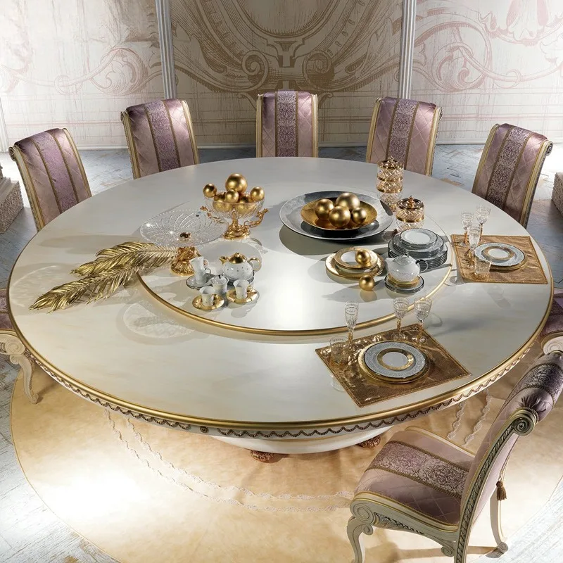 High End Hand Curved Design Classical Royal Dining Table Rectangular Luxury Round Classic Dinning Table Set