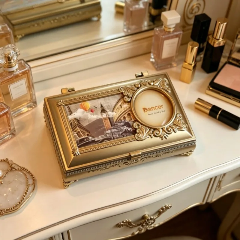 1pcs Exquisite Rotating Dancing Girl Music Box Jewelry Storage Box With Mirror Makeup Table Decorative Gift Ornament