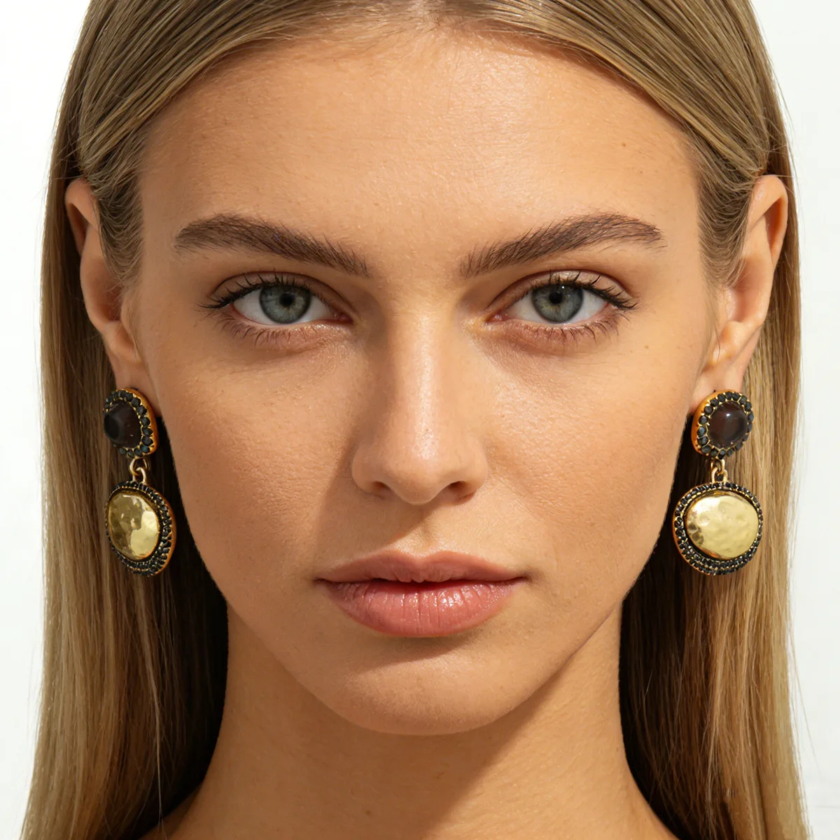 Earrings Retro Geometric Micro Pave with Hammered Finish and Contrast Color Stone for Women Work Commute Sturdy Metal