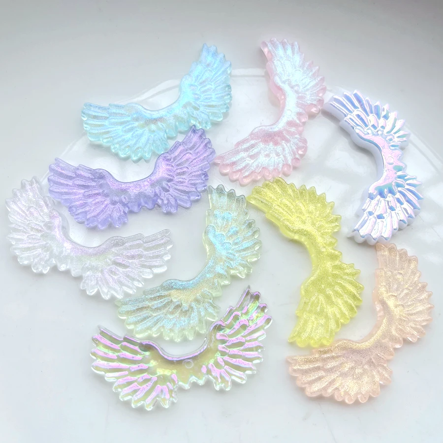 6pcs 55mm*25mm new cute mini cartoon angel wings with resin flat back round ornaments jewelry making hair accessories