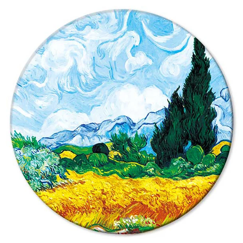 Van Gogh Oil Painting Circular Coaster Ceramic Absorbent Table Mat with Cork Wood Creative Dining Table Decorations