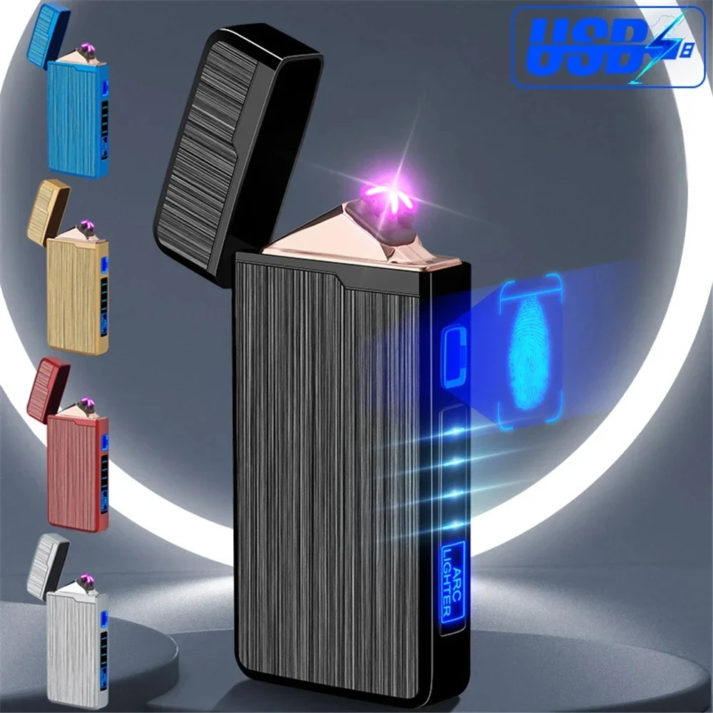 

Metal Portable High-power Dual Arc Pulse Windproof Fingerprint Sensing USB Charging Silent Lighter Collection business Gift