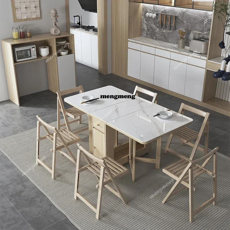 

Folding Dining Table Set 4 Chairs Simple Nordic Space Savers Luxury Dining Table Wooden Modern Table À Manger Kitchen Furniture