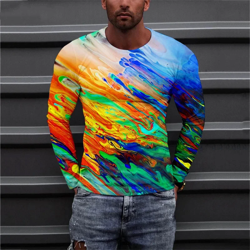 Tactical Camouflage Pattern T-Shirt For Men Funny 3D Printed T Shirts Autumn Casual Loose Round Neck Tops Tees Long Sleeves