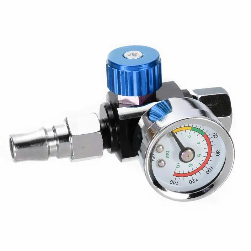 1/4" Mini Air Regulator Valve Tool Metal Air Regulator 1/4" BSP Threads Tail Pressure Gauge + Nozzle For Spray Gun Hardware Tool