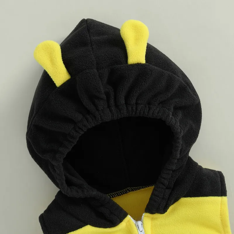 0 to 24 Months Baby Girl Boy Bee Costume Sleeveless Stripes Hooded Bodysuit Long Socks Set Infant Costume Newborn Outfit