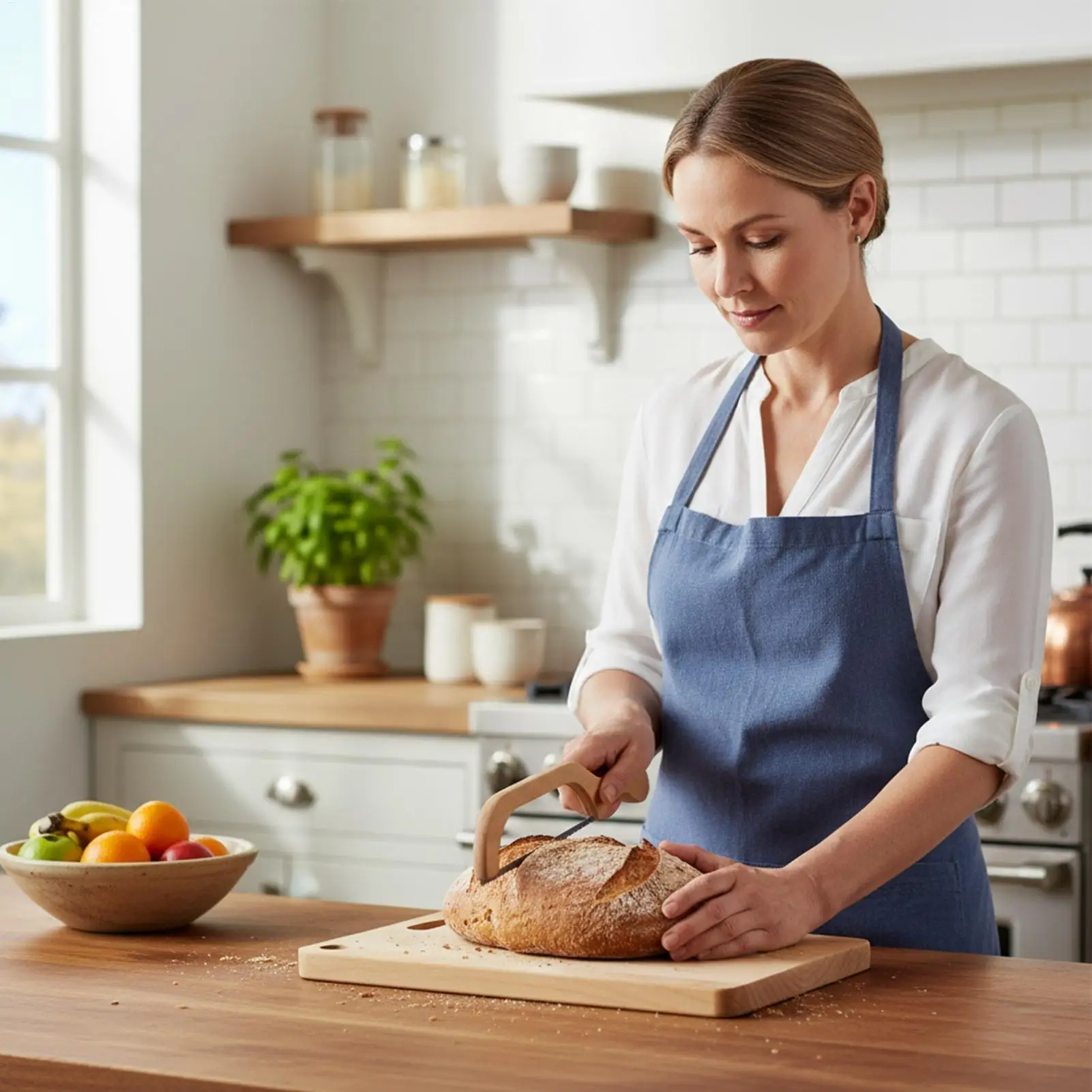 

Bread Slicer Ergonomic Magnetic Handle Slicing Gadget With Cutting Board Stainless Steel Manual Bow Cutter For Home Kitchen Food