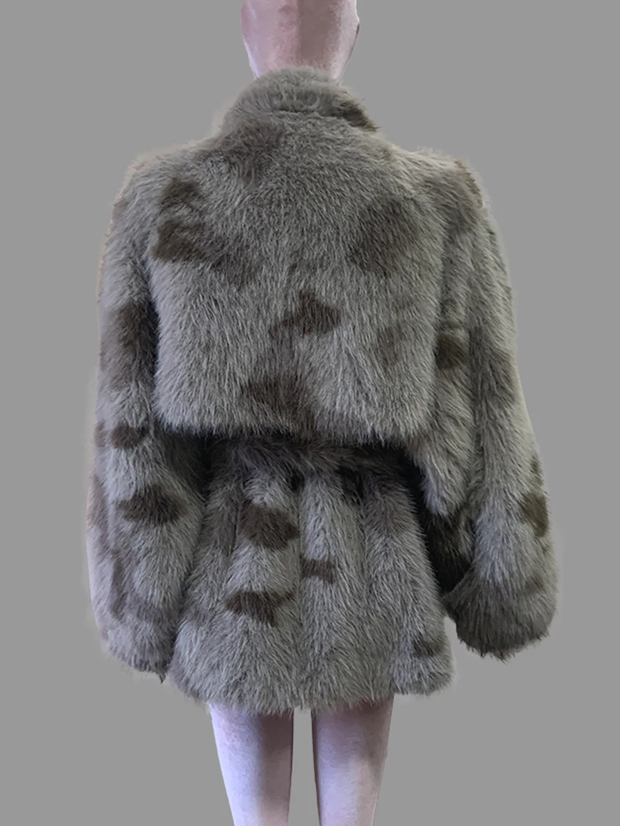 Nerazzurri Autumn Winter Oversized Thick Warm Shaggy Hairy Gray Spots Colorful Camouflage Faux Fur Coat Women Fluffy Jacket