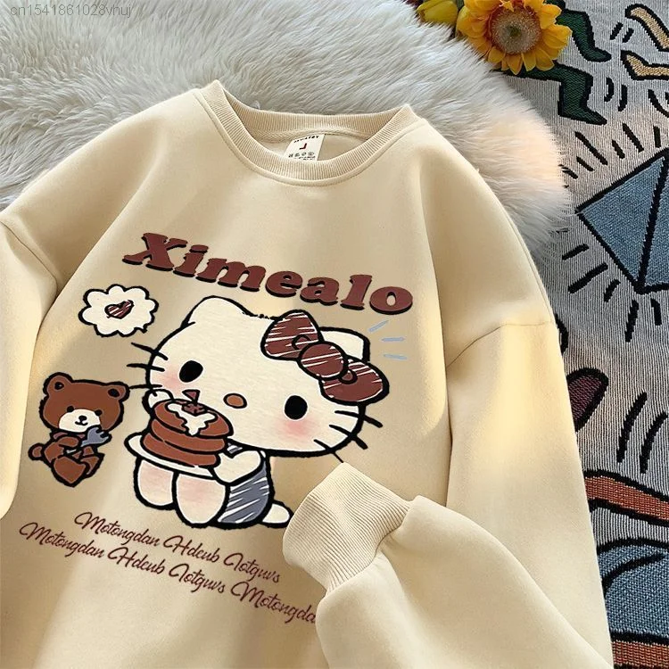 Sanrio Hello Kitty New Cute Anime Print Pullover Clothes 90s Trendy Top Kawaii Long Sleeve Korean Stylish Sweatshirt Y2k Girls