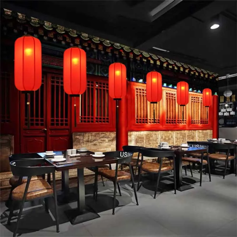 New Chinese fabric wall lamp, hot pot restaurant, red lantern at the door of the restaurant, waterproof chandelier, under the ea