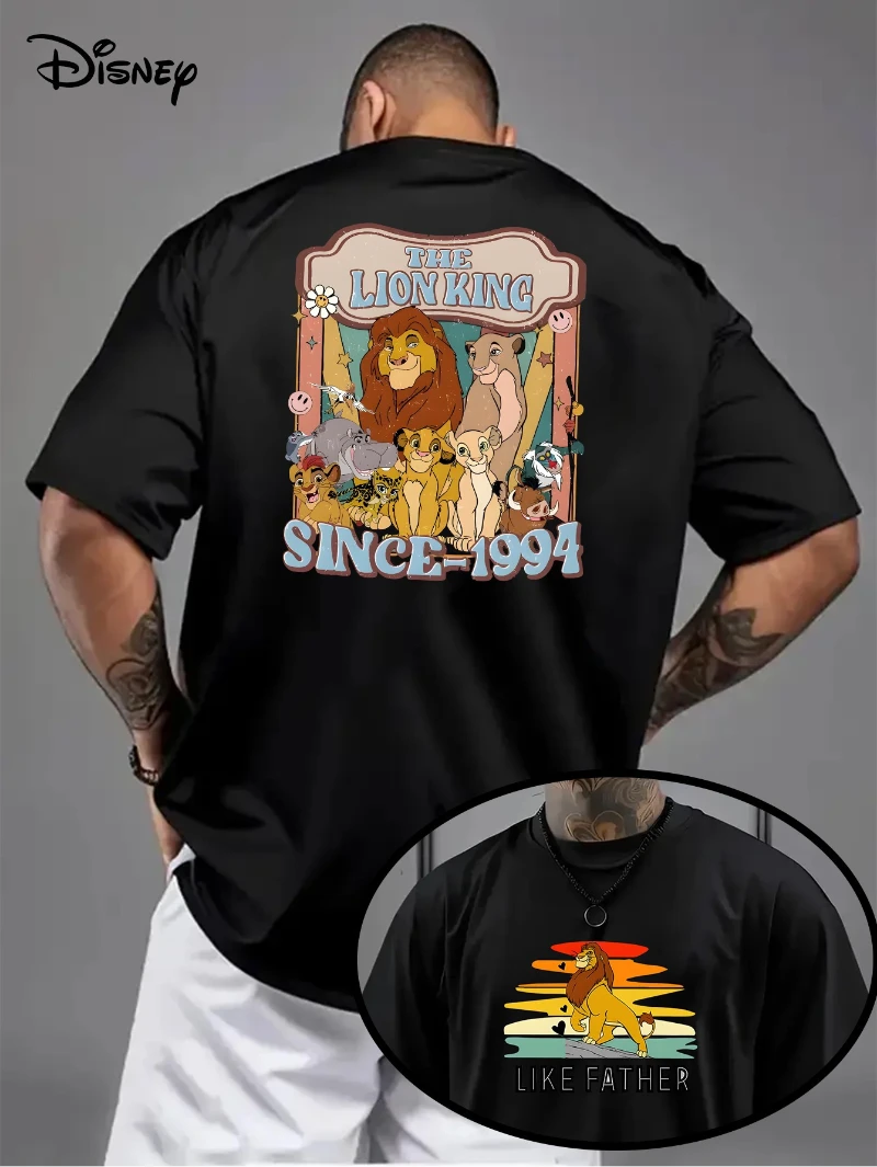 

Men's Black Lion King Pattern T-shirt - Swinba, Nora, Timon and Puma Retro Movie Theme, Cotton Comfortable Loose Fashion Top