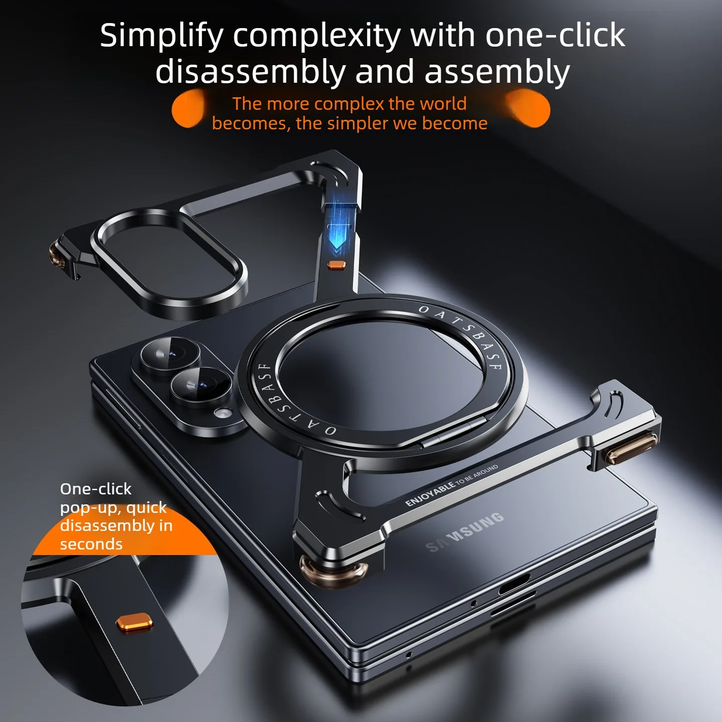 Eary Z Shape dla Samsung Galaxy Z Fold 8 Metalowe etui z podstawką 360 ° Obrotowy Pierścień Magnetyczny Minimalistyczny Bezramkowy Pokrowiec na Telefon — zdjęcie produktu 3
