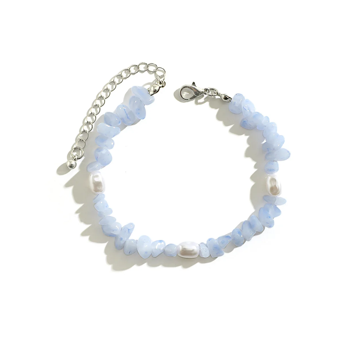Französisches Retro-Armband mit unregelmäßigen blauen Steinen und Perlen, einfache Perlenkette, Herrenschmuck, trendige Party-Accessoires, Geschenke – Detail 5
