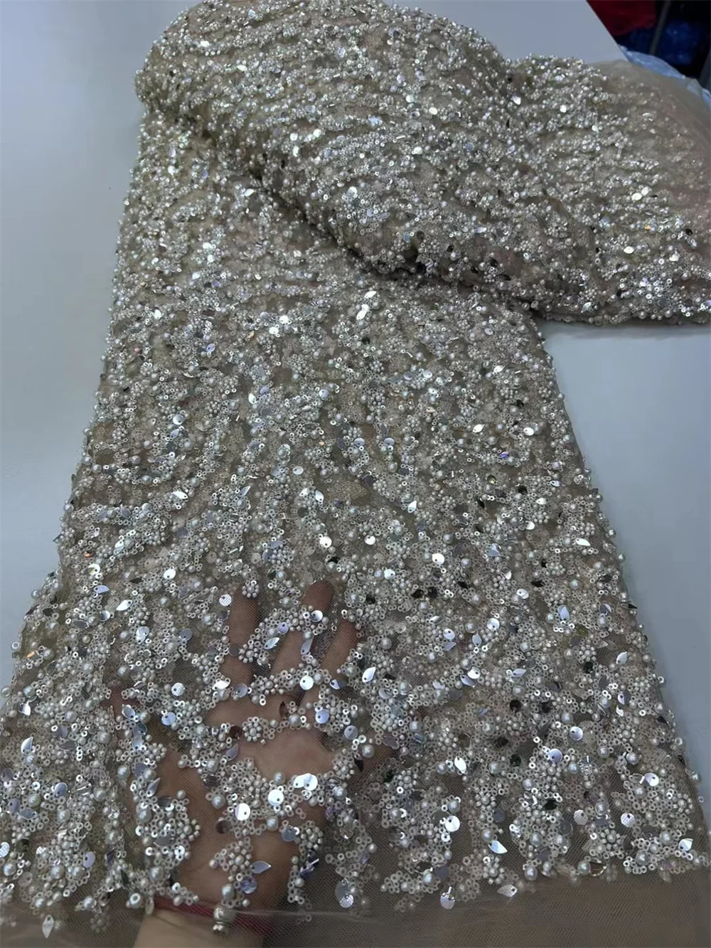 Red African Sequins Beaded Groom Lace Fabric High Quality French Tulle Lace Fabric 2025 Embroidery Nigerian Lace Fabrics A1014-1