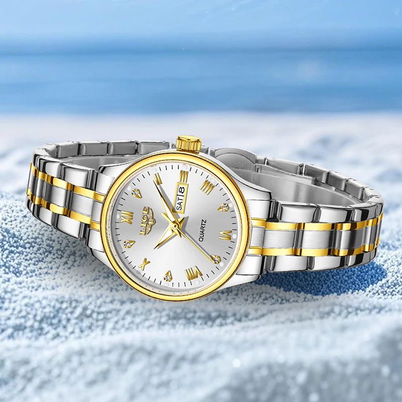 LIGE 새로운 여성 드레스 시계 여성을위한 패션 우아한 주간 날짜 석영 손목 시계 야외 스포츠 방수 빛나는 시계 여성