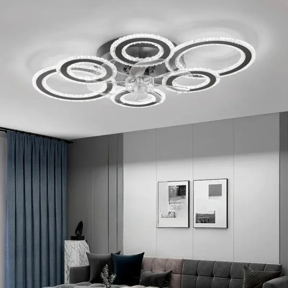 Led Low Noise Ceiling Fan Chandelier Living Dining Table Room Bedroom Kitchen Lights Black White Home Decoration Lamps Fixtures