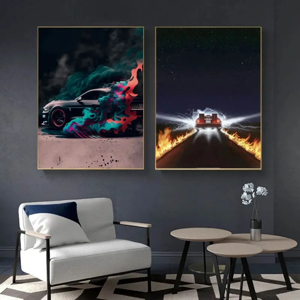 لوحات جدارية عصرية من الخلف للمستقبل ، فن عصري ، ملصقات سيارات ، قماش عالي الدقة ، لتزيين غرفة المعيشة ، 1985 #3