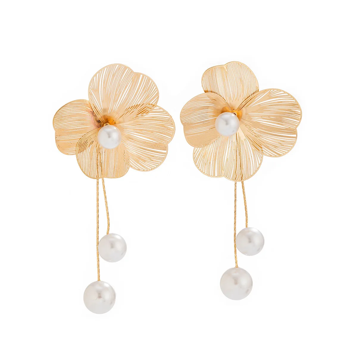 New Romantic Flower Petal Long Tassel Drop Earrings for Women Trend Imitation Pearl Hanging Piercing Earrings Wed Jewelry Gift image 5