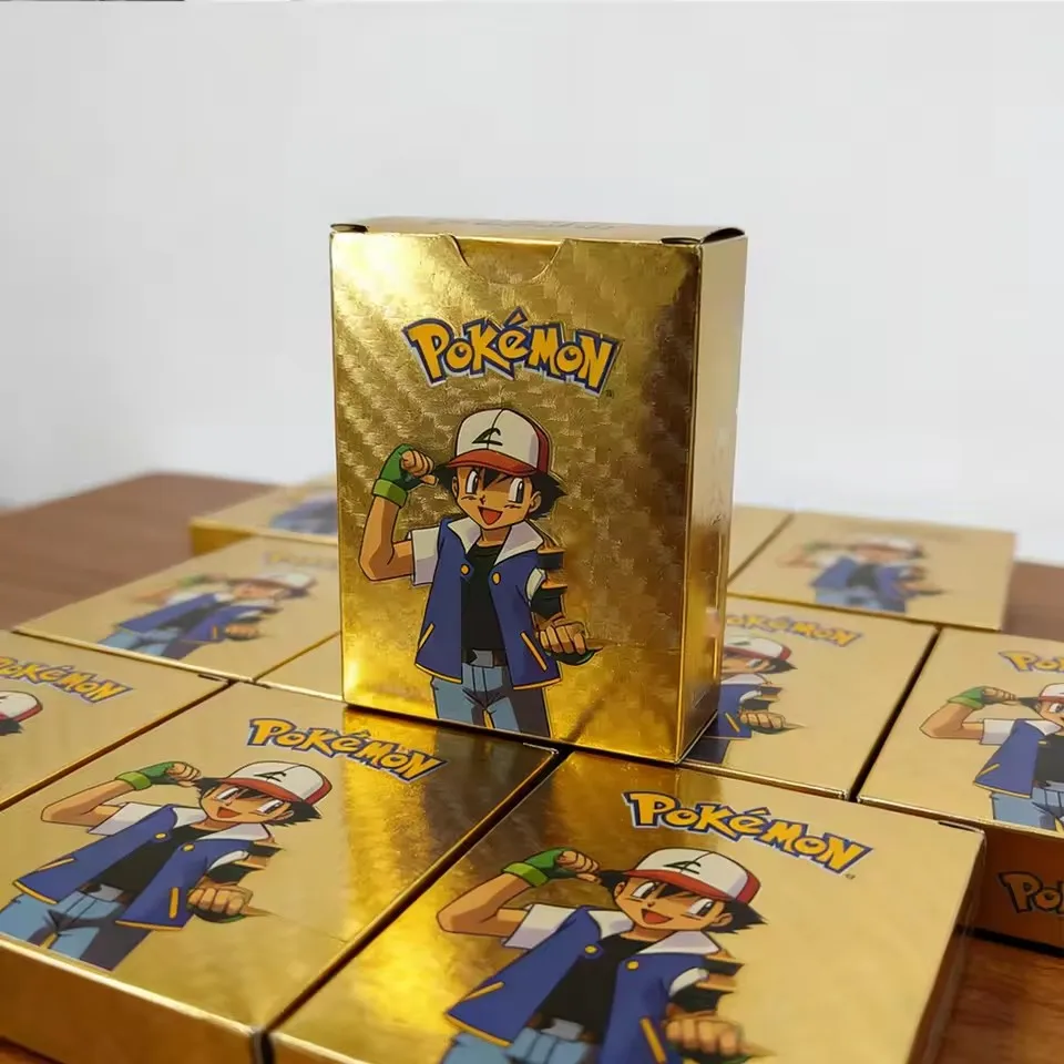 55pcs Pokemon Cards Gold Silver Black Foil Vmax GX Card Collection Battle Trainer Card Spanish English Toys Christmas Gifts A